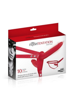 Двойной страпон с вибрацией Fetish Tentation Vibrating Strap-On with Double Dildo Red || Подвійний страпон з вібрацією Fetish Tentation Vibrating Strap-On with Double Dildo Red