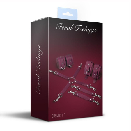 Набор для БДСМ 3 в 1 Feral Feelings BDSM Kit 3 Burgundy, наручники, поножи, крестовина || Набір для БДСМ 3 в 1 Feral Feelings BDSM Kit 3 Burgundy, наручники, поножі, хрестовина