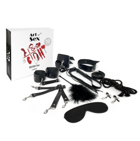 Набор BDSM Art of Sex – BDSM Set Leather, 10 предметов, черный, натуральная кожа || Набір BDSM Art of Sex – BDSM Set Leather, 10 предметів, чорний, натуральна шкіра