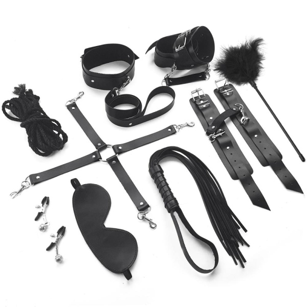 Набор BDSM Art of Sex – BDSM Set Leather, 10 предметов, черный, натуральная кожа