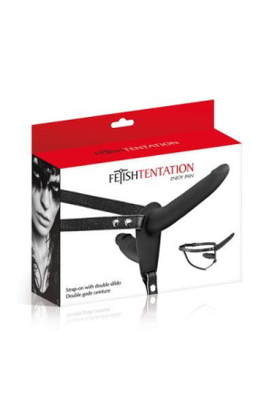 Двойной страпон Fetish Tentation Strap-On with Double Dildo Black || Подвійний страпон Fetish Tentation Strap-On with Double Dildo Black