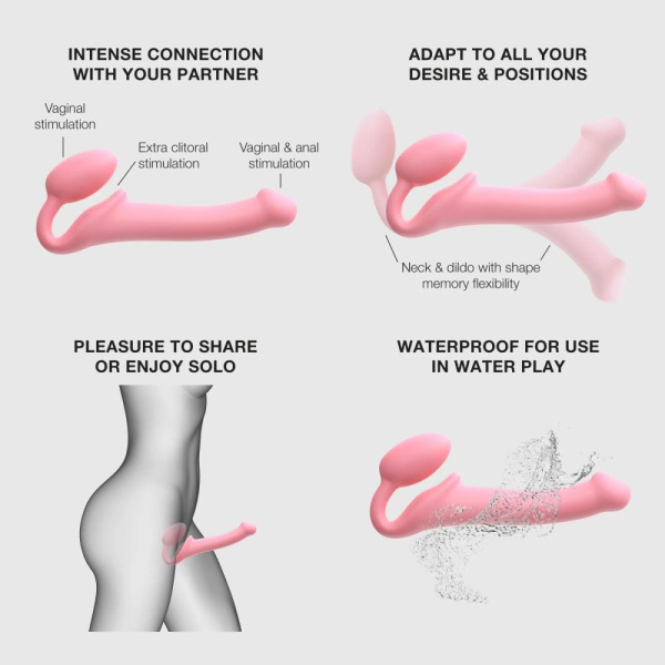 Безремневой страпон Strap-On-Me Rose L, полностью регулируемый, диаметр 3,7см