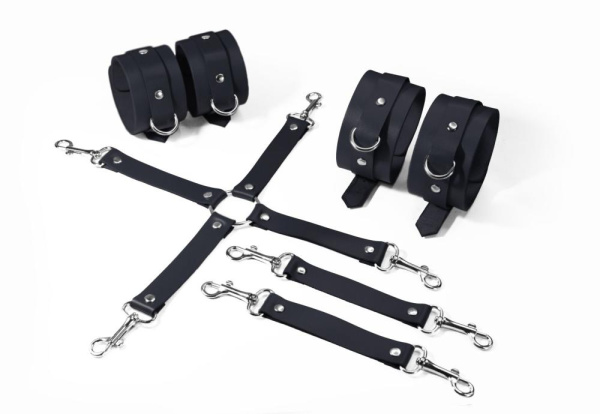 Набор для БДСМ 3 в 1 Feral Feelings BDSM Kit 3 Black, наручники, поножи, крестовина