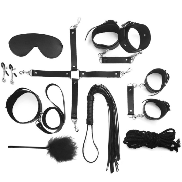 Набор BDSM Art of Sex – BDSM Set Leather, 10 предметов, черный, натуральная кожа